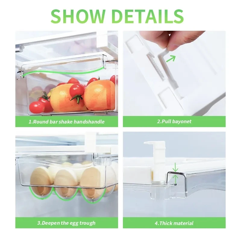 Kitchen Fruit Food Storage Box Plastic Clear Fridge Organizer Slide Under Shelf Drawer Boxes Rack Holder Refrigerator Accessorie 6