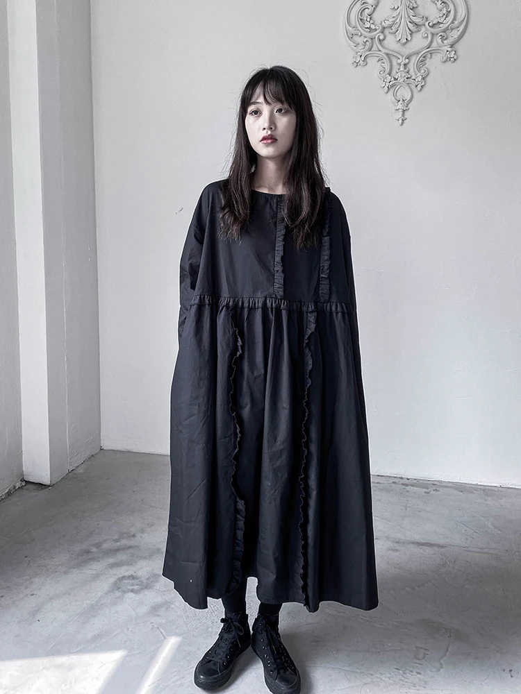 

Женское платье на весну и осень, новый индивидуальный черный агарический край, маленький дизайн, повседневный свободный цвет