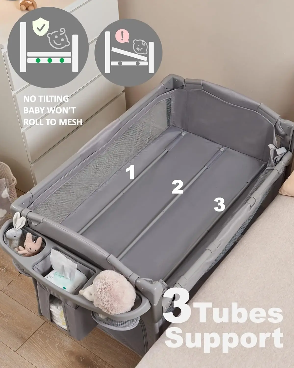 4 in 1 Baby Bassinet Bedside Sleeper, Baby Bedside Crib 4 Functions, Bedside Bassinet Crib Sleeper, Playard, Changing Table