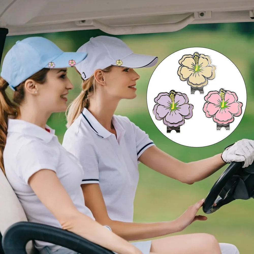 Golf Mark Cap Clip Magnetic Metal Cherry Flower Shape Design Double Layer Ball Position Marker Marker Hat Clip Women Golf Lovers
