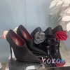 Sexy Black Pointed Toe Flower Decoration High Heels Summer Women's Large Size Dress Shoes Formal Lady Banquet Shoes 1