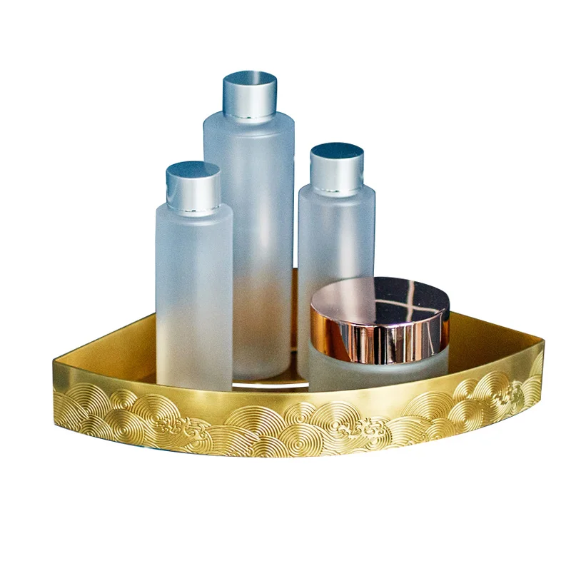 

New Chinese Style Bathroom Nail-Free Brass Corner Storage Rack Wall-Mounted Bathroom Triangle Storage Storage Wall Hanging
