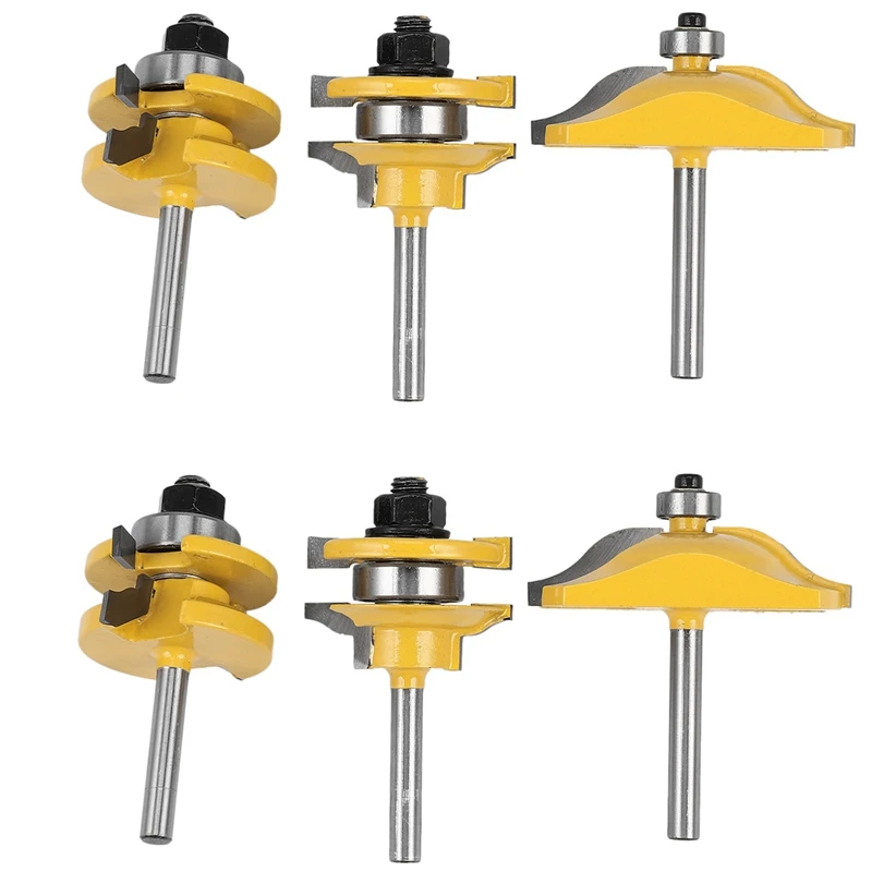 

6Pc 1/4 Shank Raised Panel Cabinet Door Router Bit Set - 3 Bit Ogee Woodworking Cutter Woodworking Router Bits