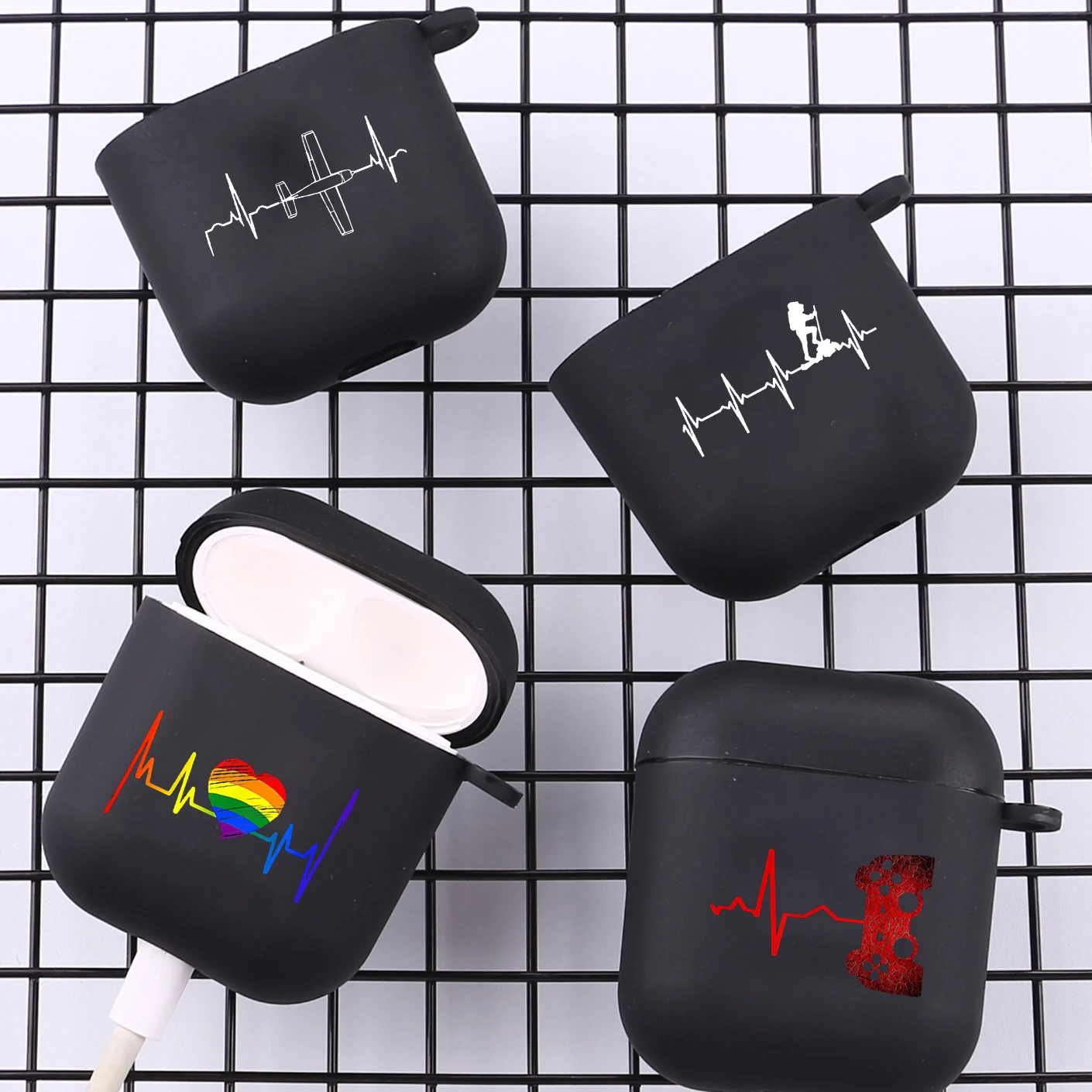 Heartbeat Line Football Basketball Cat Case Per Apple Airpods 1 2 3 Pro 2 Custodie Per Cuffie Bluetooth Per Air Pods Cover Per Auricolari