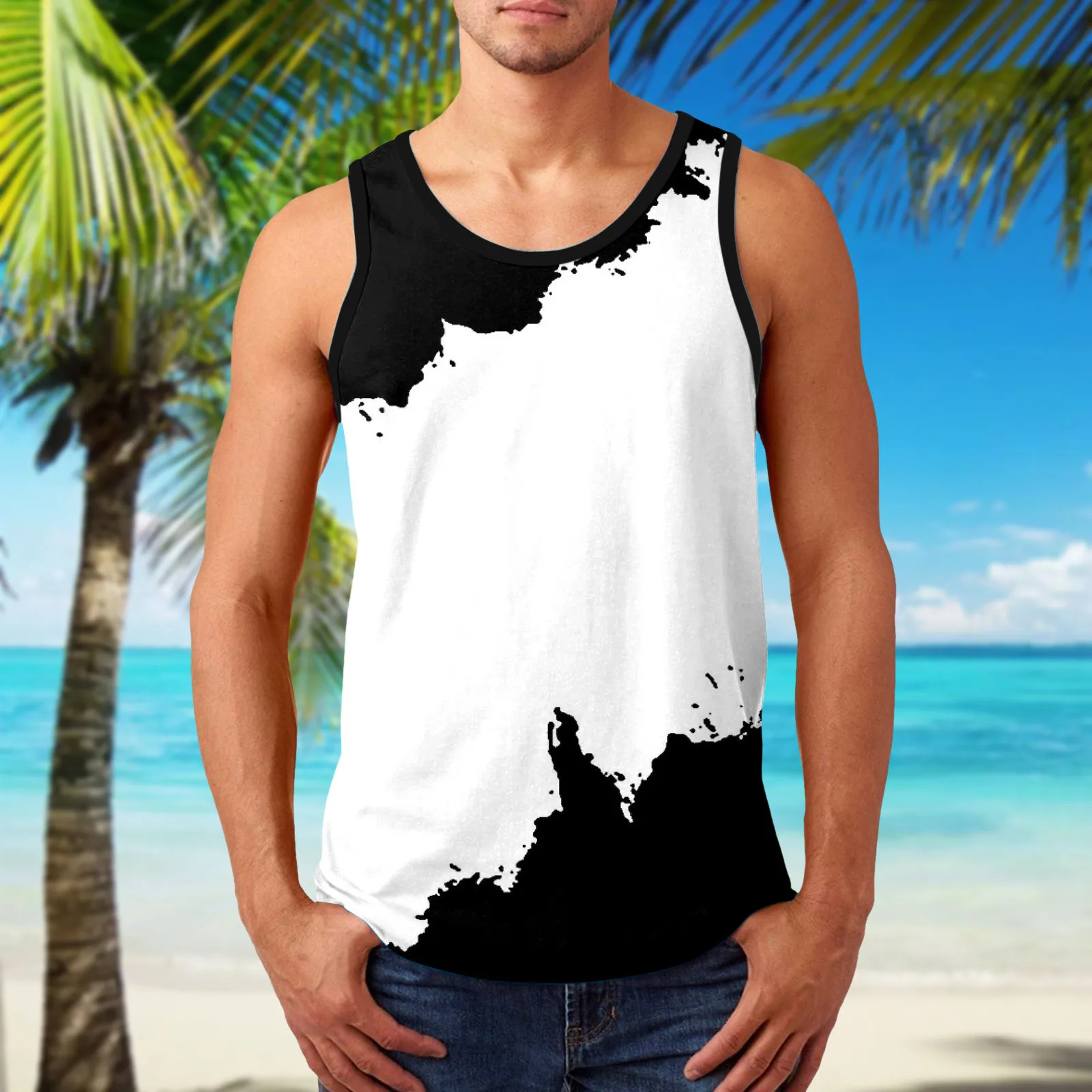 

Tank Top Men Color Gradient Sleeveless Shirt 2022 Summer Mens Gym Clothing Slim Fit Bodybuilding Tops Running Fitness Vest Shirt