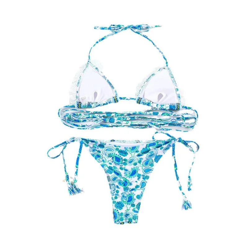 Women's Ditsy Floral Print Cut Out Thong Micro Bikini Set 2 Piece Swimsuits Spaghetti Strap Bathing Suits