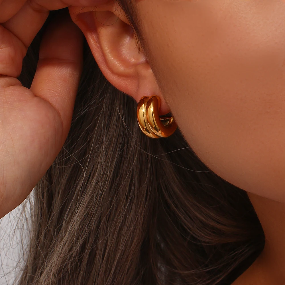 Mini Half Circle Geometric Real Gold Plated Earrings Jewelry