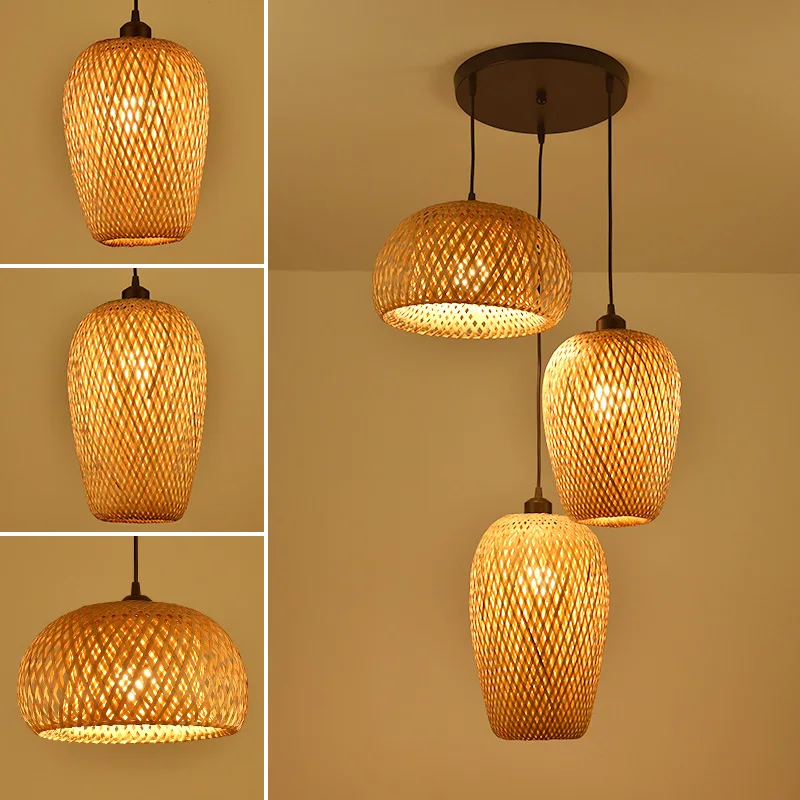 Vintage Bamboe Hanglamp Natuurlijke Geweven Hangende Licht Rotan Lampenkap Handgemaakte Kroonluchter E27 Hanglamp Slaapkamer Woonkamer Eetkamer Keuken Plafondlamp,100cm