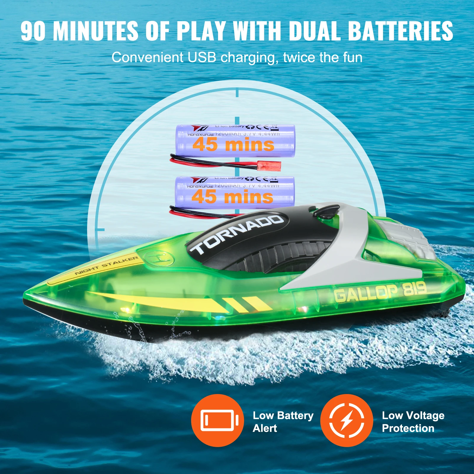 VEVOR HJ819 RC Boat 2.4GHz 12 km/h High Speed Remote Control Racing Boat Waterproof Electric Radio Toys for Boys 14Y+ Gifts 6