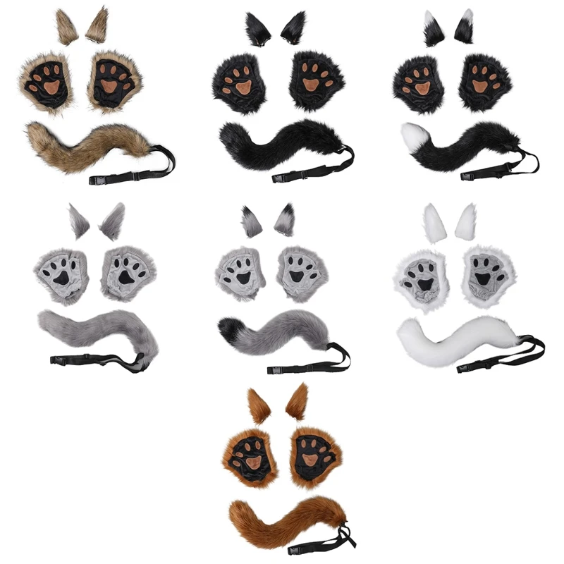 

5 шт., шпилька с волчьими ушками, перчатки, хвост, плюшевые аксессуары для костюма кошки, набор аксессуаров для Eas, Прямая