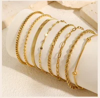 Non Tarnish Stainless Steel Bracelet Gold Plated Stackable for Women, Thin Herringbone Chain Bracelet Waterproof Jewelry Gift