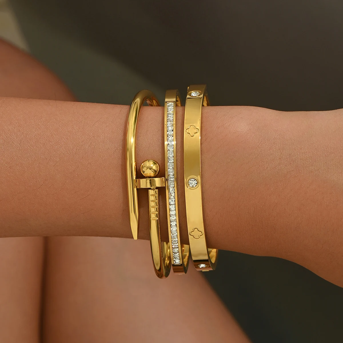 Stainless Steel Bracelet Gold Nail Women's