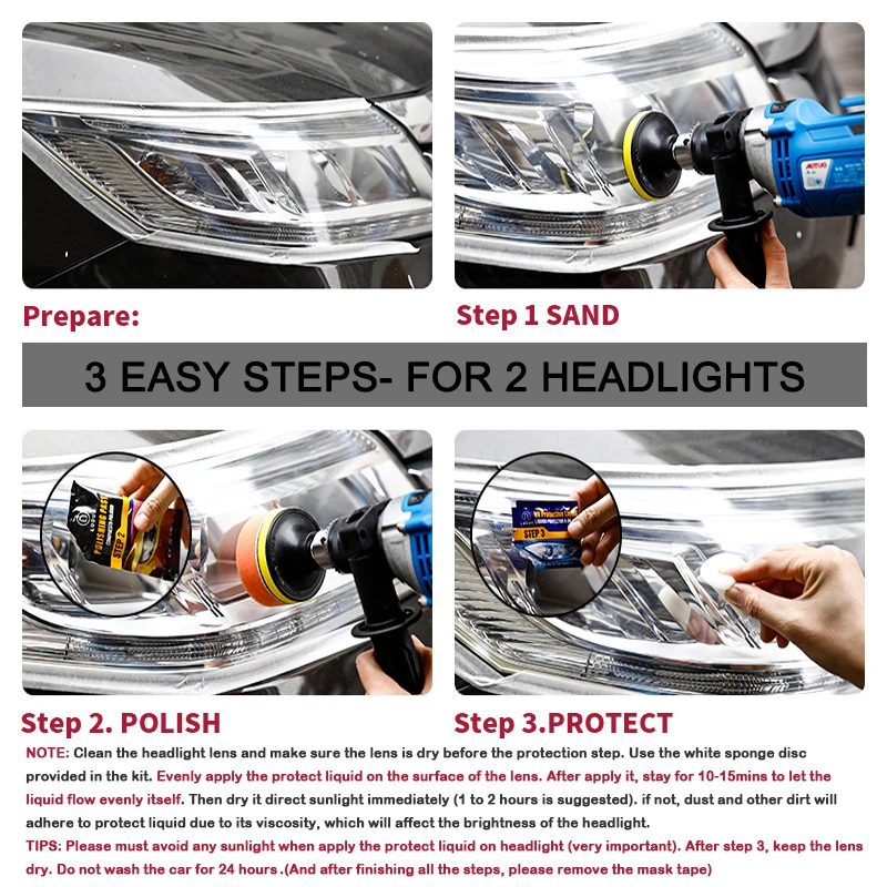 Lamp Lens Scratches Paste Repair Removal Set Restorer Headlight Polishing Kit Car Plastic Light Restoration Cleaning