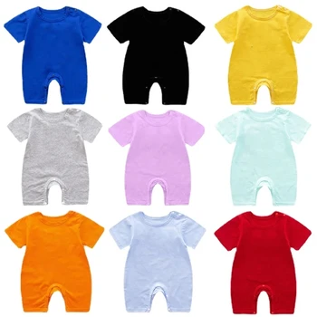 0-24M Tute per bambini unisex Estate sottile neonato in bianco personalizzato Pagliaccetti a maniche corte Tuta infantile in cotone tinta unita