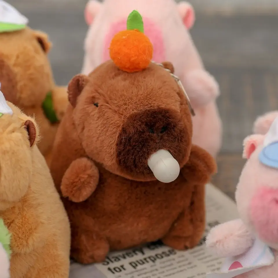 Capybara Peluche Trasformabile Con Borsa E Portachiavi - Giocattolo Morbido Regalo Compleanno, 186g, PP Cotone