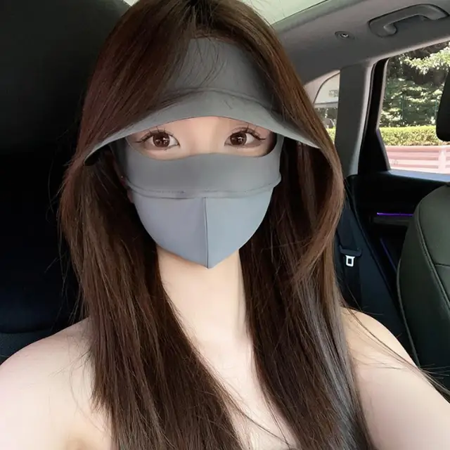 Full Face Sun Protection Mask Outdoor Breathable Uv Protection Sunscreens Hat Scarf Uv Protection Thin Ice Silk Face Mask 2