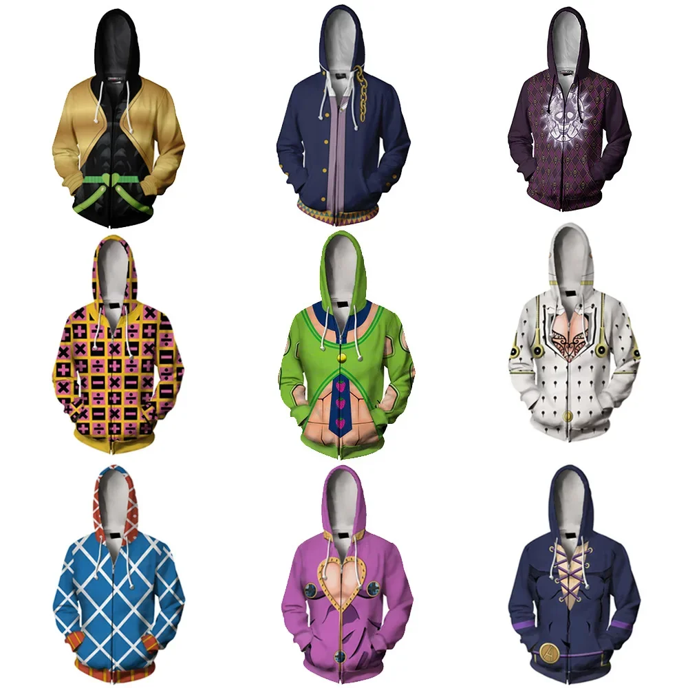 

Anime Bizarre Adventure Zipper Hoodie Sweatshirt Cosplay Costumes Joestar Kujo Jotaro Hooded Halloween Carnival Men Women
