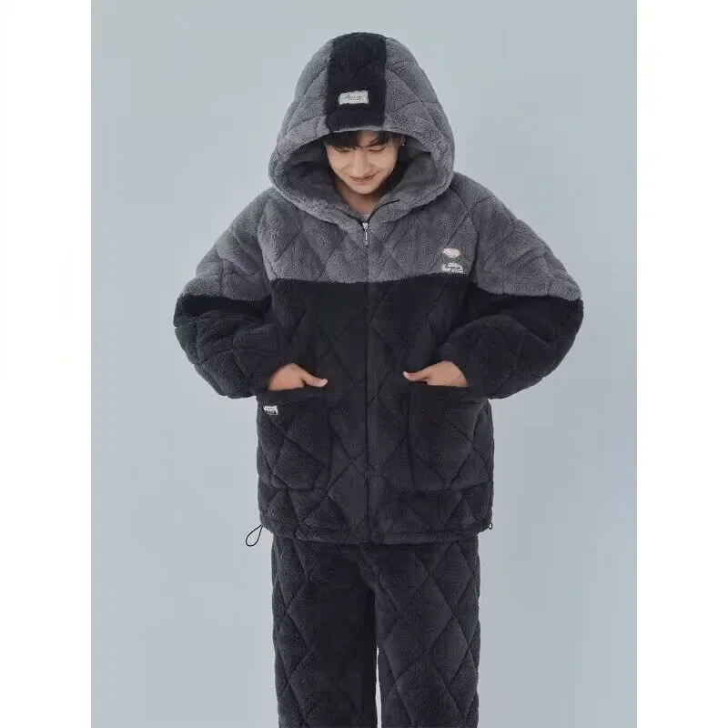 2024 New Sleepwear Men's Winter Coral Velvet Loungewear Three-layer Cotton Sleepwear Thickened Plush Flannel Warm Homewear Set