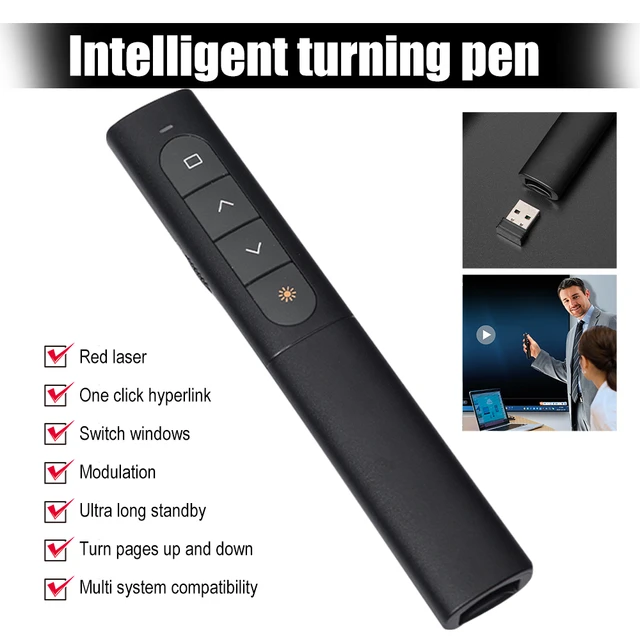 Pointeur de présentation sans fil, stylo à rabat RC RF, 2.4GHz, USB, stylo  tournant à lumière rouge pour PPT Powerpoint Presentation Slide Advancer -  AliExpress