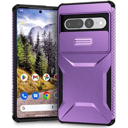 Rugged Anti-Fall and Anti-Slip Camera Slide Phone Case with Hard Shell Protection for Pixel 9 9PRO (Purple)
