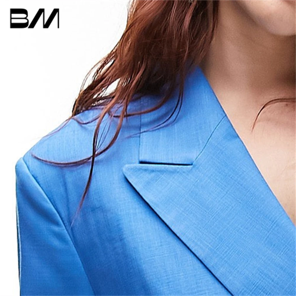 Double Breasted Plus Size Women Autumn Pantsuit Long Classic Royal Blue Fashion Suit Set Stylish Outfit For Women