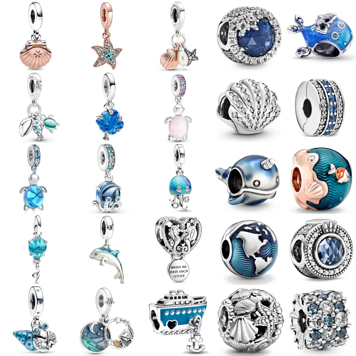 New 925 Silver Blue Sea Creature Shell Dolphin Pendants Charms Beads Fit Original Pandora Bracelet DIY Jewelry For Women 2024