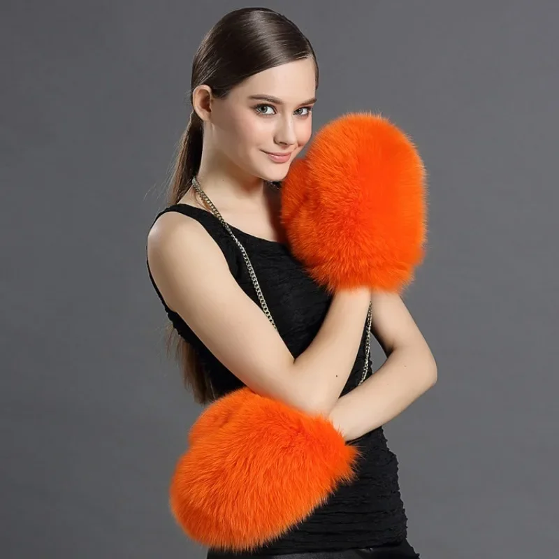 

New Fox Fur Grass Gloves Autumn/Winter Women's Winter Warm Gloves Fashion Hooded Gloves