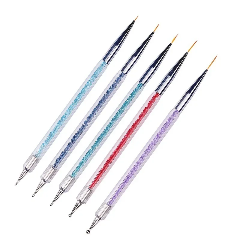 nail art pen 5pcs/Set 2 In 1 Dual-Ended Nail Art Liner Brushes Crystal Handle Professional UV Gel Dotting Painting DIY Tools
