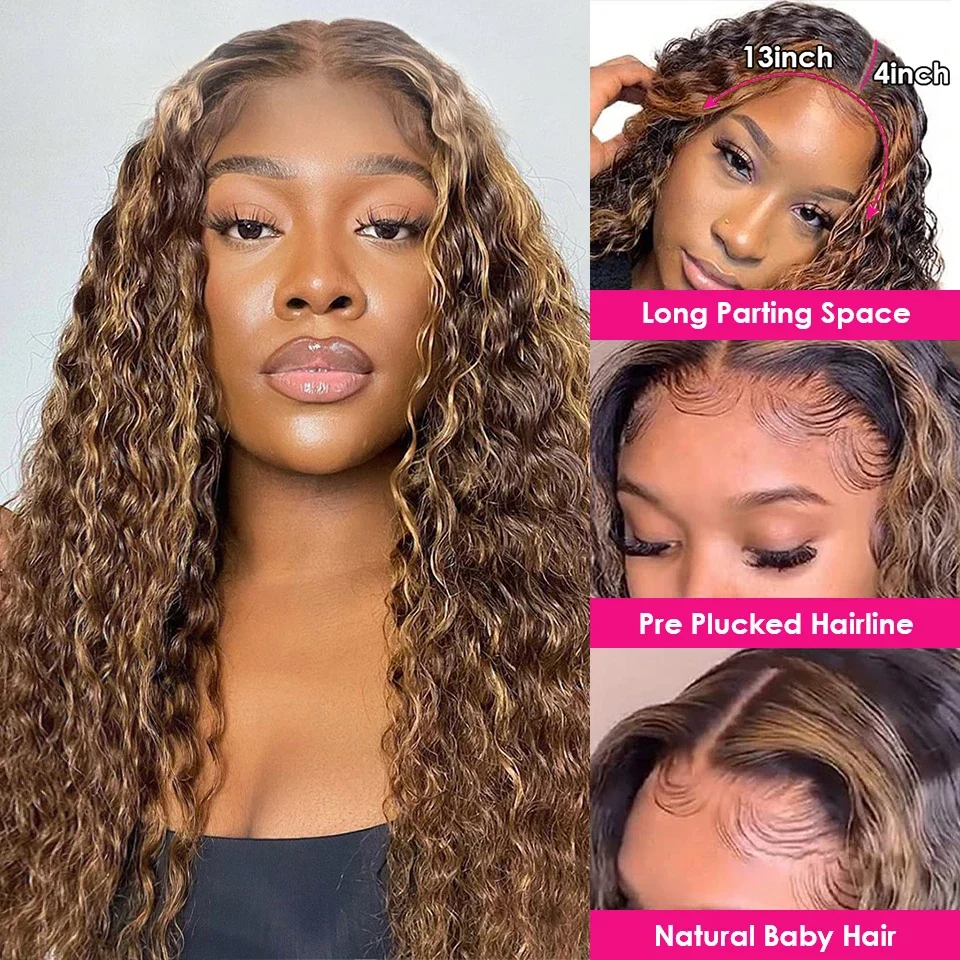 13x4 Highlight Wig Human Hair 13x6 Hd Lace Frontal Wig 40 Inch Curly Wigs Deep Wave Lace Front Wig Pre Plucked With Baby Hair 2