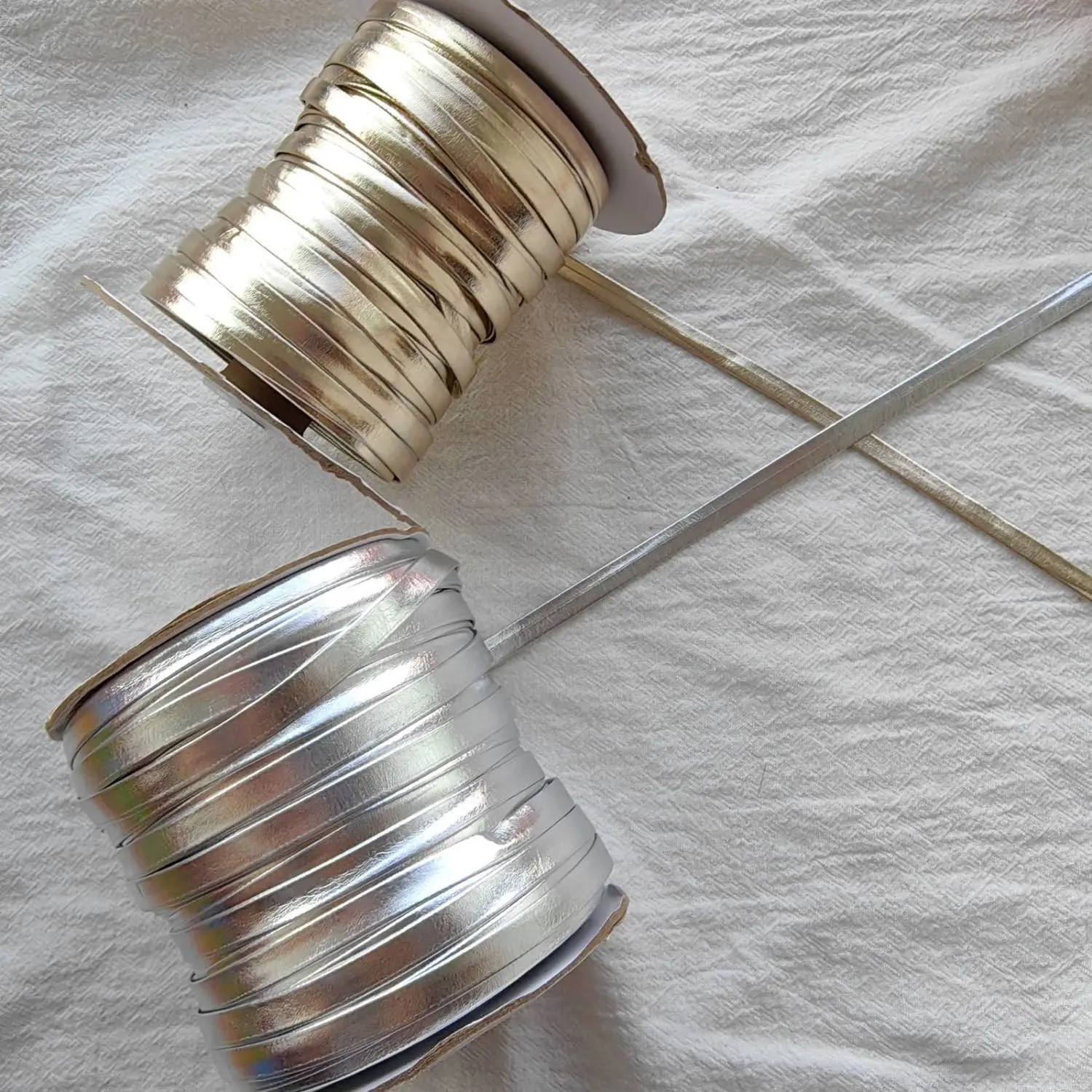 

7mm Faux Leather Ribbon, Metal Style Handmade DIY Bow, Gold and Silver Hair Accessories Headwear Decoration, Silk Belt