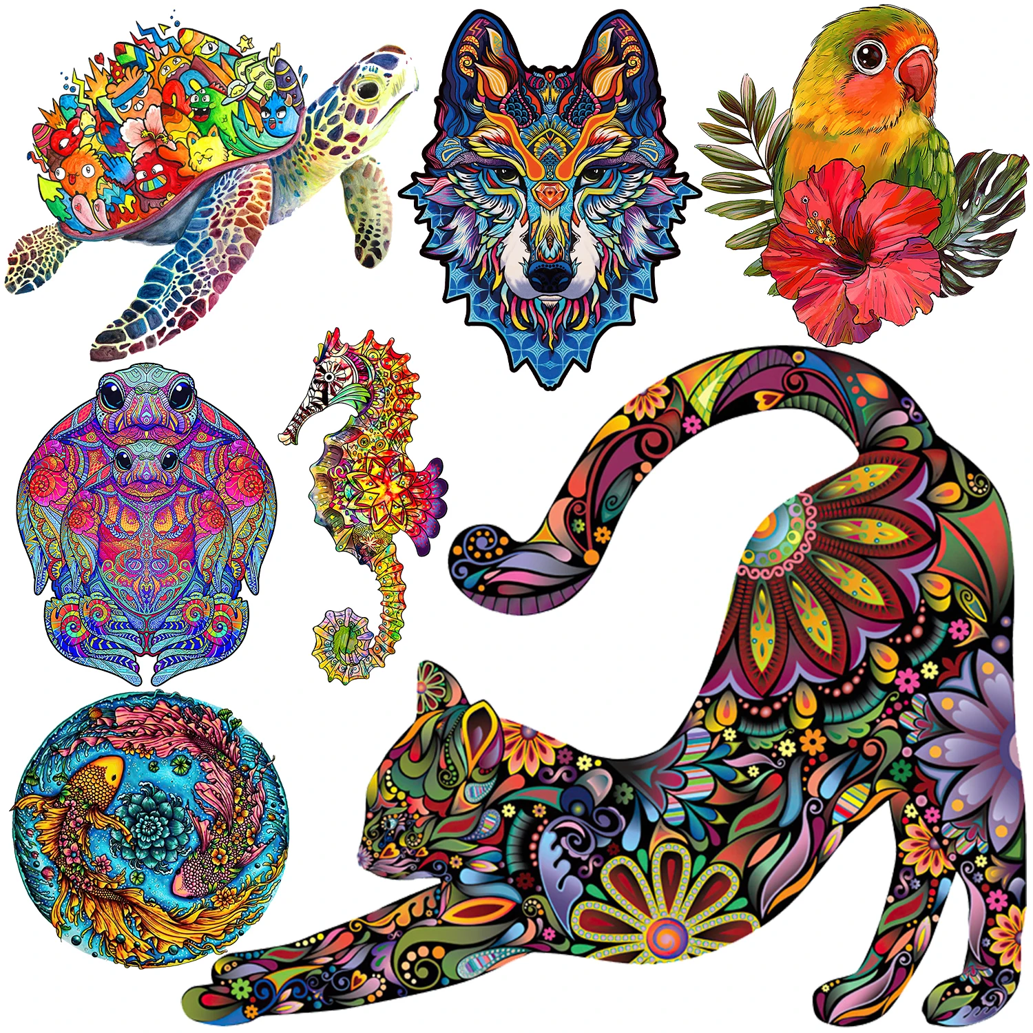 Jogos de puzzles brilhantemente coloridos Kitty para adultos e crianças,  misteriosos quebra-cabeças de madeira animal