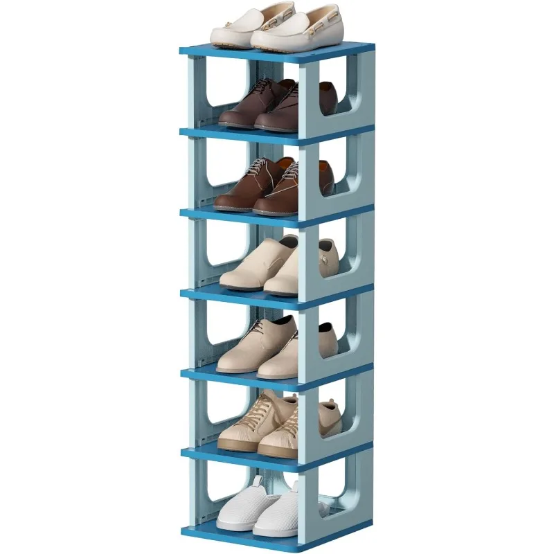 Plastic 14 Tier Storage Shoe Rack for Entryway Organizer for Closet Narrow Shelf Cabinet Black Free Standing Racks Vertical