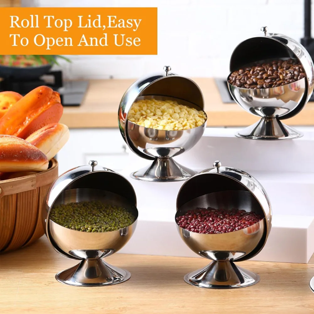 Sugar Bowl Stainless Steel Sugar Creamer Pots Candy Bowl Spherical Kitchen Seasoning Boxes Bottle Flip Cup Baptism Can Jar