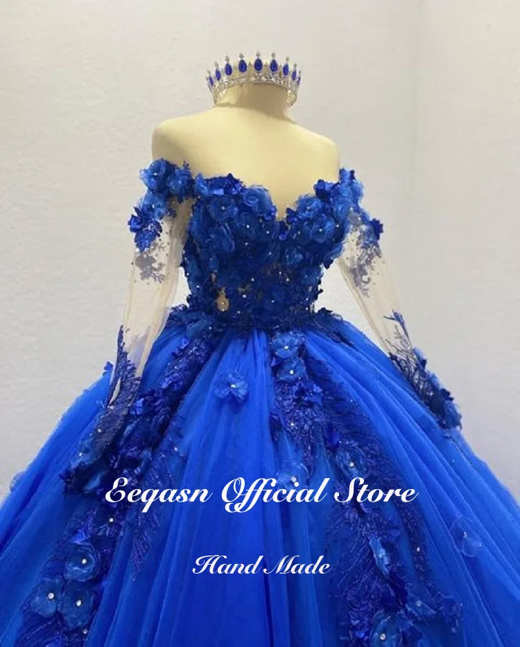 2024 Blue Quinceanera Dresses Ball Gown Tulle 15 anos Flowers Fluffy Dresses Sweet 16 Vestidos Elegant Birthday Prom Dress images - 6