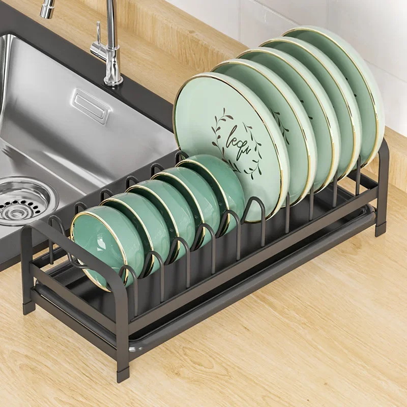 

Kitchen Single Layer Dish Plate Storage Organizer and Drying Rack, Holds Up To 9 Dinner, Salad, and Dessert Round Plates
