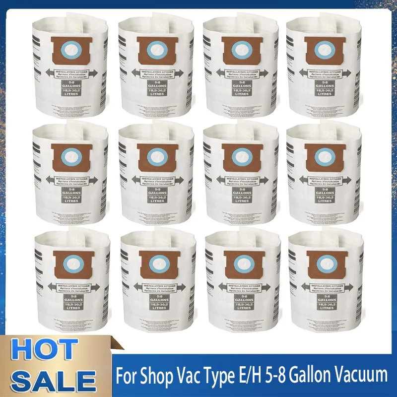 Replacemen Bags For Shop Vac 5-8 Gallon Vacuum Type  E/H 90661 906-61 9066100 Disposable Collection Filter Bags