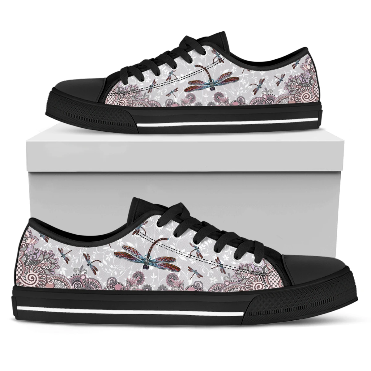 

ELVISWORDS Popular Bohemian Style Design Dragonfly Print Lightweight Outdoor Sneakers Soft Sole Low Top Comfortable Canvas Shoes