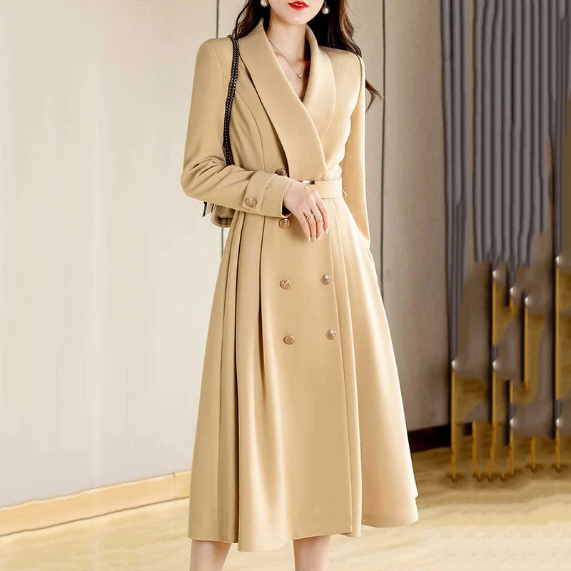 

New Spring Autumn Long Windbreaker Coat Ladies Casual Trench Coat Fashion High End Female Parker Overcoat Womens Office Clothing