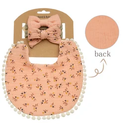 Baby Floral Bib and Headband Set - 3-Piece Collection with Bow Nylon Hairbands and Double-Sided Burp Cloth Scarf (3)