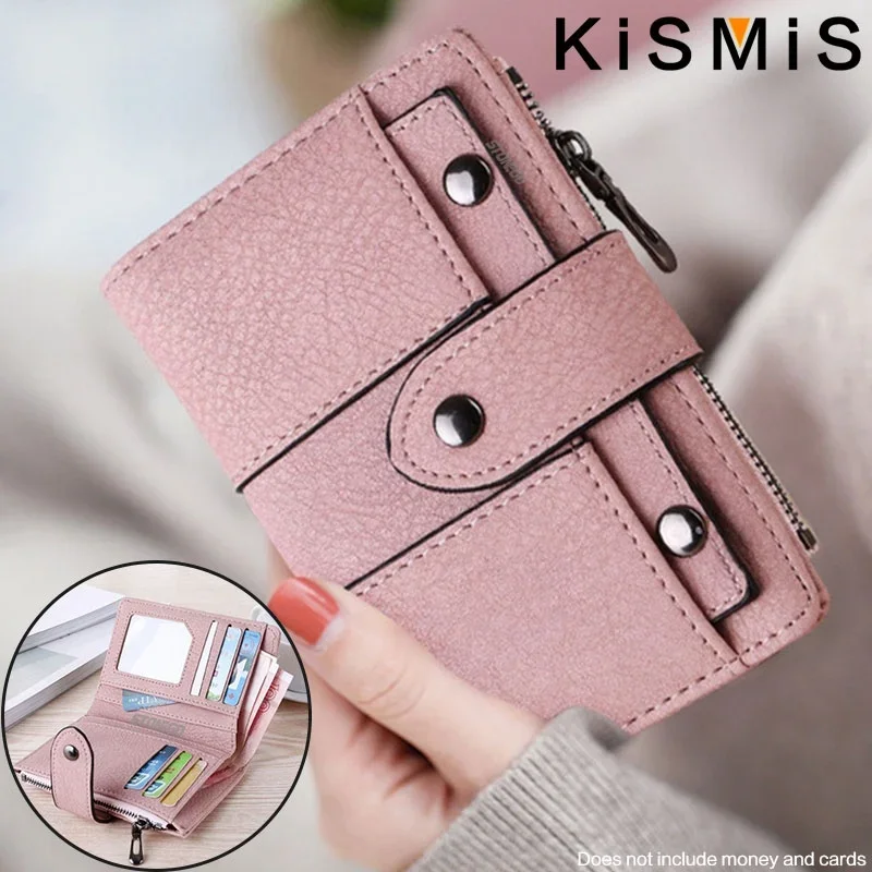 KISMIS Damen Neue Stil PU Leder Niet Kurze Brieftasche Reißverschluss Ändern Kartenhalter frauen Geldbörse Brieftasche Geld Tasche – Detail 1