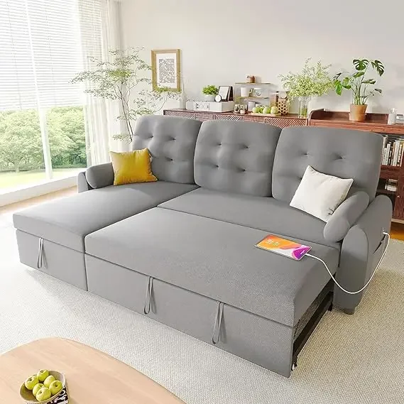 מיטת ספה מחולקת, 4 ב-1 סלון ספה עם פתח פתוח ושטיח הפוך