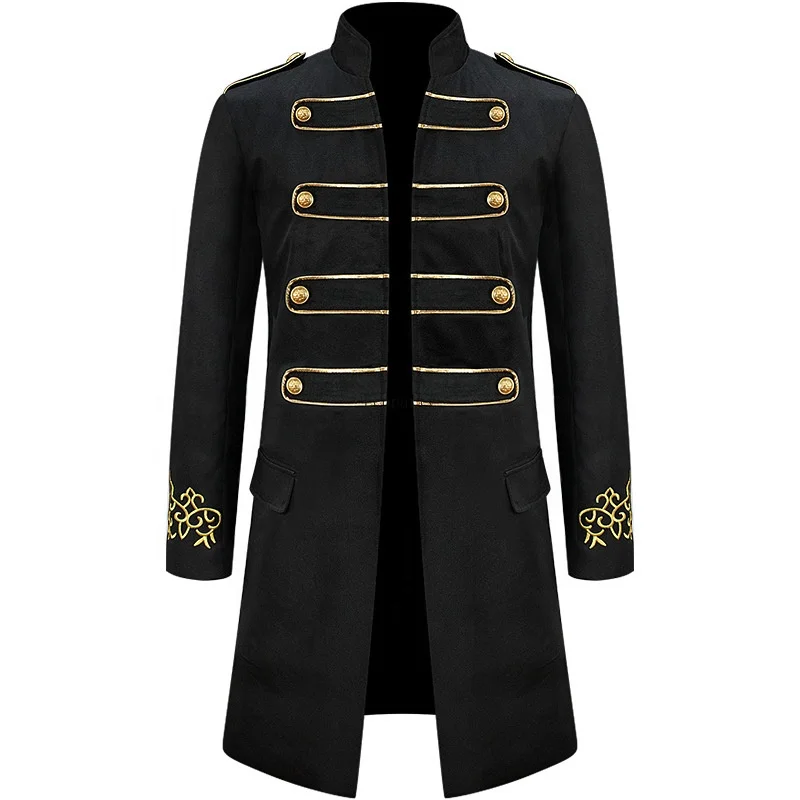 COLDKER Mens Vintage Halloween Perform Tailcoat Jacket Goth Long Steampunk Victorian Frock Coat Stand Collar Uniform Costume