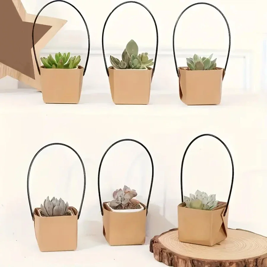 24 Pcs Kraft Paper Succulent Gift Bags With Thank You Cards - Mini Wrap For 2 Inch Pots, Party Favors, Plant Lovers