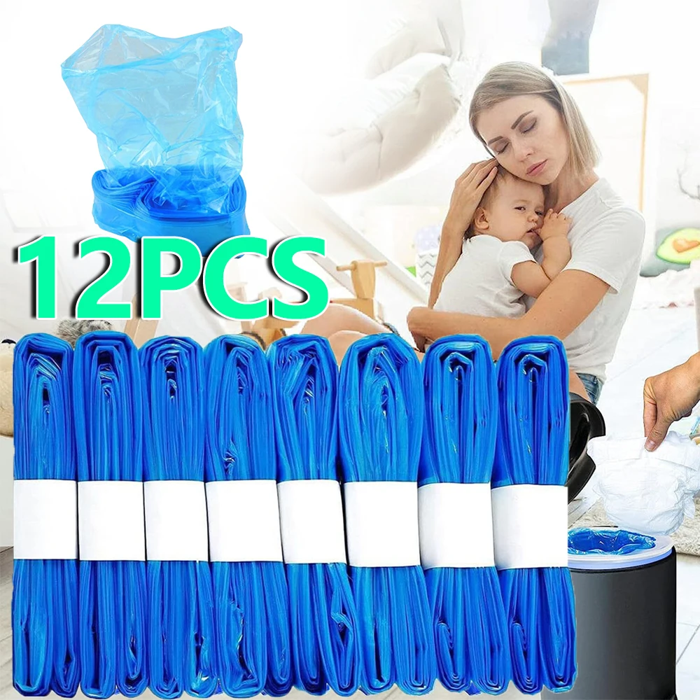 12pcs Bady Diaper Refill Bags Blue Nappy Bin Liners for Angelcare Tommee Tippee Trash Bucket Replacement Liners Garbage Bags trash bags refill diaper pail refills