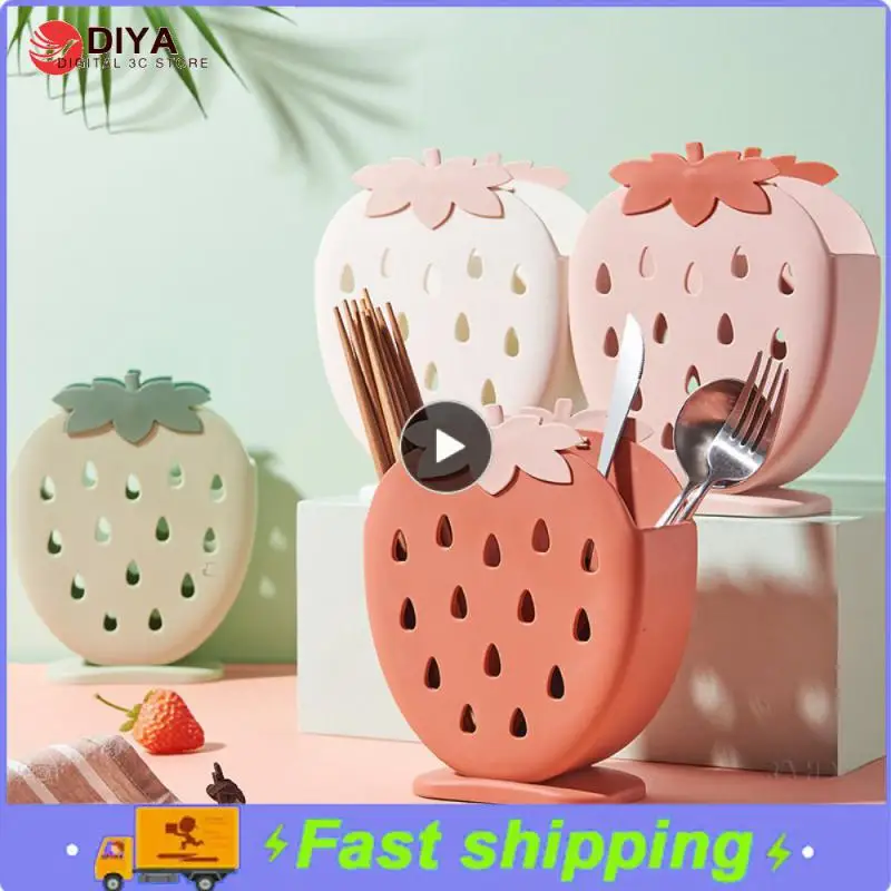 

Cute Strawberry Holder Rack Hollow Pencil Desk Organizer Makeup Holder Containers Storage Kawaii Fruit Stationery Accessories