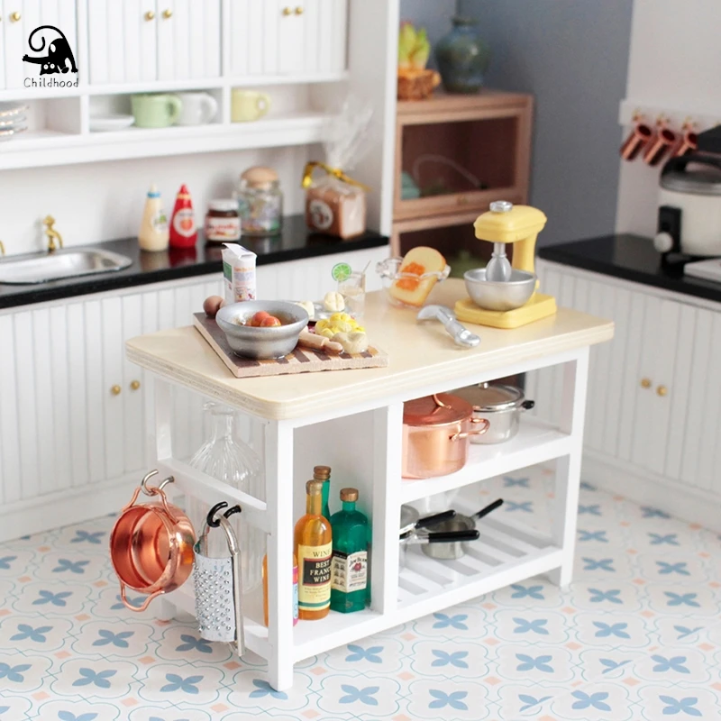 

1:12 Миниатюрный стол для кукольного домика, обеденный стол, многоярусный стол для хранения пищи с крючком, мебель для кухни, игрушка для декора
