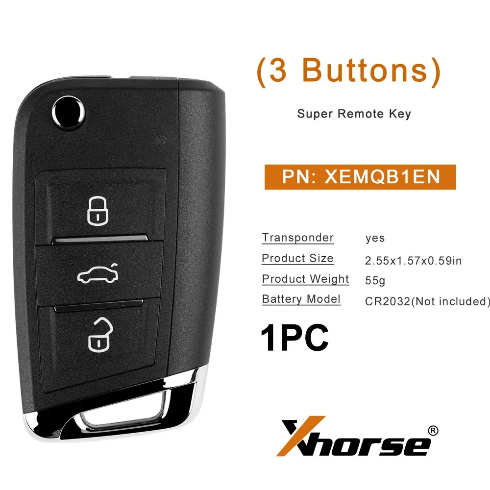 

Супер дистанционный ключ Xhorse XEMQB1EN для VW MQB, 1 шт., 3 кнопки со встроенным супер чипом, английская версия