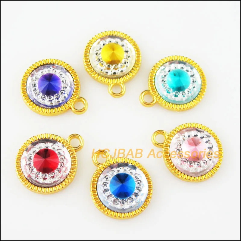 

18Pcs Gold Color Round Mixed Resin Flower Charms Pendants 12.5x15.5mm