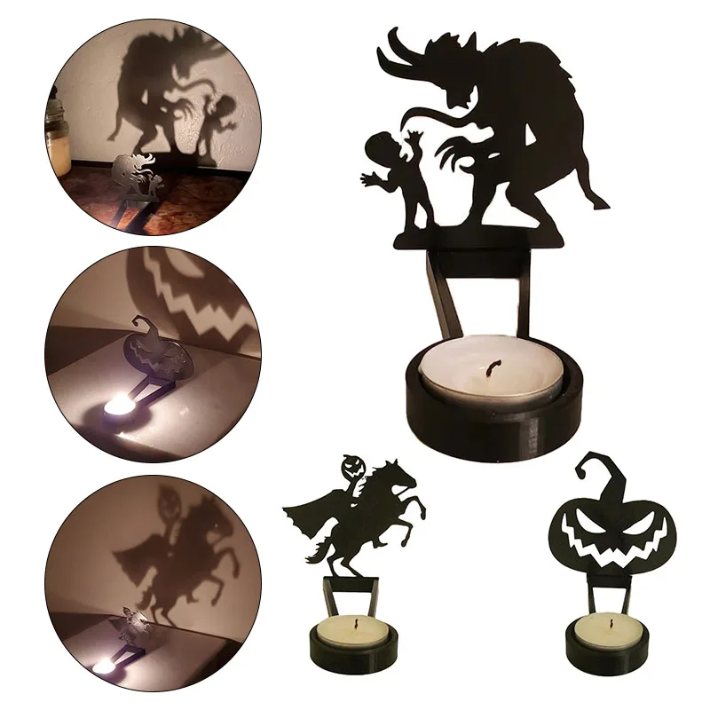 

1PC Halloween Decoration Metal Projection Candle Holder Shadow Dark Candle Stand Horror Atmosphere Projection Decor