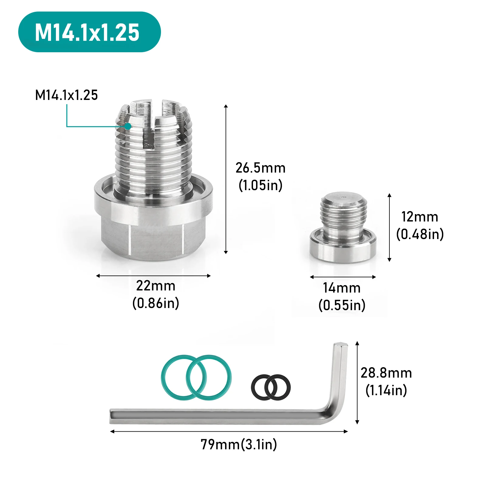 M12.1-1.25/1,5/1,75 x 15 mm Ölablassschraube, Übergröße, Piggyback, selbstschneidendes Ölwannengewinde-Reparaturset aus Edelstahl mit O-Ring – Detail 7